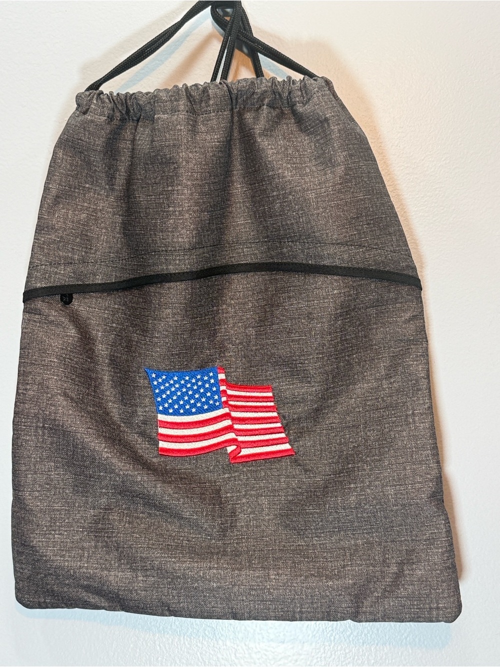 Thirty-one Gray Cinch Backpack with American Flag and Waterproof Liner
